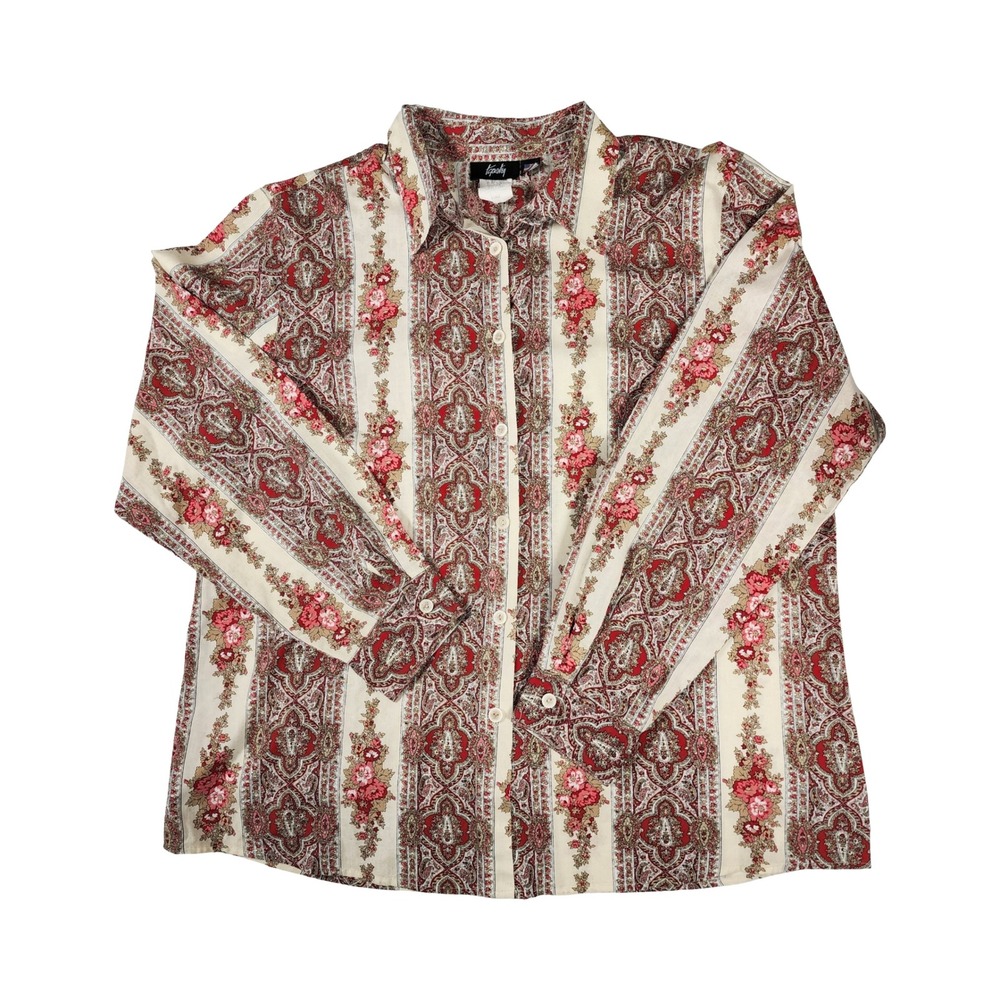 Tapestry Vintage Floral Stripe Button‎ Up Shirt Womens XL Made in USA